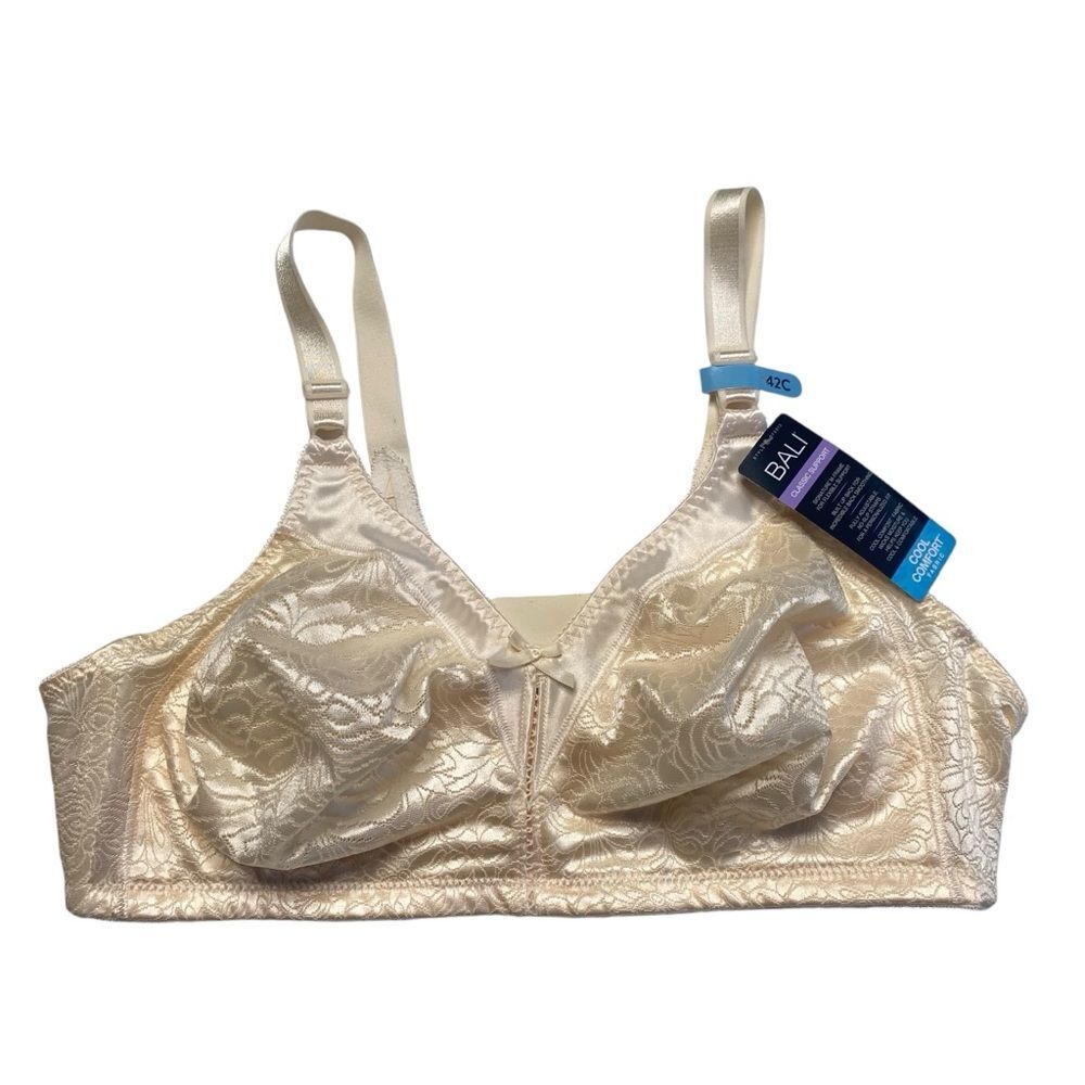 NWT Bali Classic Support Cool Comfort Bra Porcelain Cream Beige Womens 42C